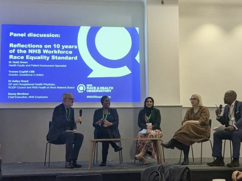 Dr Aaliya Goyal speaking on a panel at an NHS Race and Health Observatory event