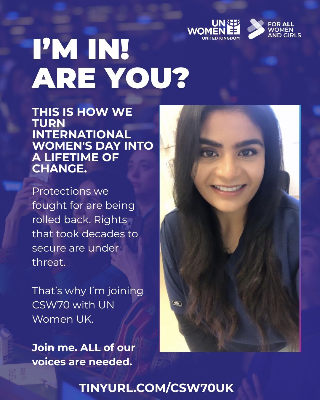Dr Manisha Desai in the UN Women UK CSW'70 campaign